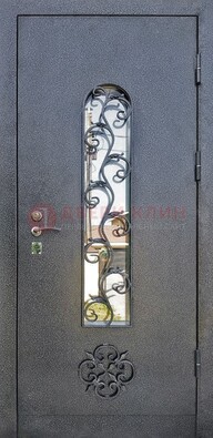 Темная стальная дверь Порошок со стеклом и ковкой ДСК-217 в Голицино