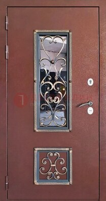 Уличная дверь Порошок со стеклом и ковкой для дома ДСК-218 в Всеволожске