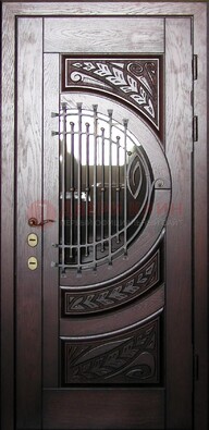 Одностворчатая входная дверь со стеклом и ковкой ДСК-21 в Екатеринбурге