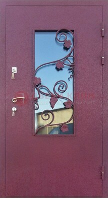 Железная дверь Порошок со стеклом и ковкой лозы ДСК-220 в Голицино