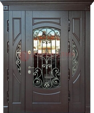Полуторная железная дверь Винорит со стеклом и ковкой ДСК-231 в Голицино