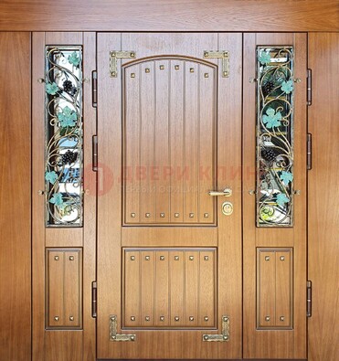 Железная дверь Винорит со стеклом и ковкой лозы ДСК-236 в Голицино