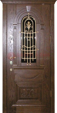 Железная дверь со стеклом и ковкой в классическом стиле ДСК-23 в Омске