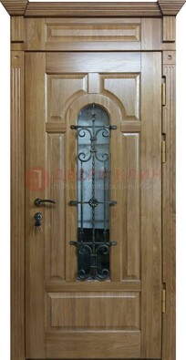 Металлическая дверь массив со стеклом и ковкой для дома ДСК-246 в Голицино