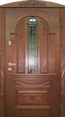 Узорная железная дверь массив со стеклом и ковкой ДСК-247 в Голицино