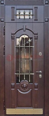 Металлическая дверь массив со стеклом и ковкой с фрамугой ДСК-249 в Голицино