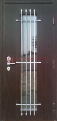 Современная стальная дверь с Виноритом стеклом и ковкой ДСК-262 в Омске