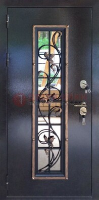 Железная дверь с порошковым напылением стеклом и ковкой ДСК-279 в Голицино