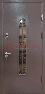 Металлическая дверь Порошок с небольшим стеклом и ковкой ДСК-282 в Голицино