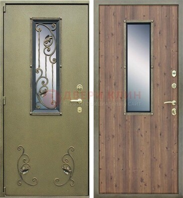 Офисная железная дверь со стеклом и ковкой ДСК-44 в Голицино