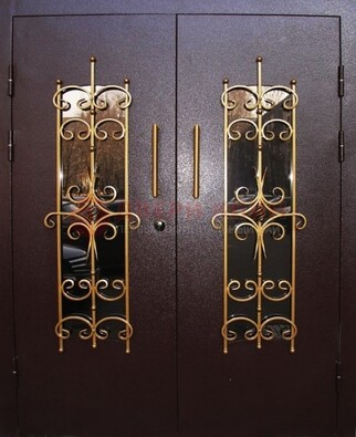 Металлическая дверь с ковкой и остеклением ДСК-49 в Голицино