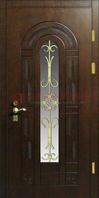 Дизайнерская металлическая дверь со стеклом и ковкой ДСК-50 в Чехове