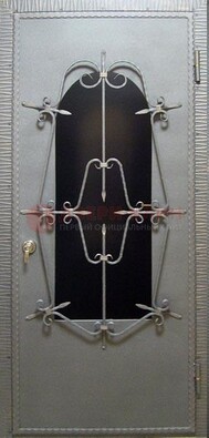 Железная дверь со стеклом и ковкой ДСК-74 для каркасного дома во Владимире