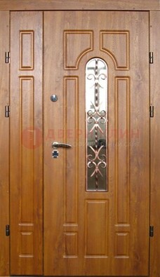 Стальная дверь со стеклом и цветной ковкой ДСК-78 для панельного дома в Голицино
