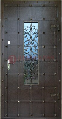 Стальная дверь со стеклом и ковкой ДСК-84 с утеплением в Голицино