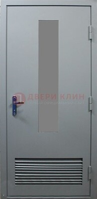 Серая металлическая техническая дверь с декоративной вставкой ДТ-14 в Голицино