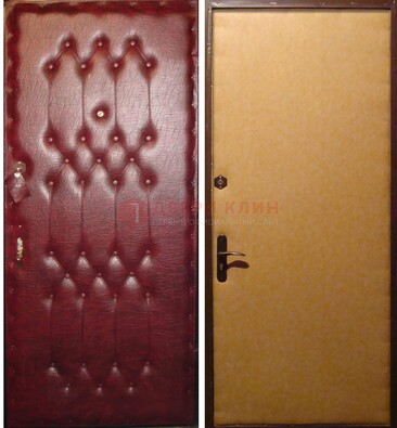 Бордовая металлическая дверь с винилискожей ДВ-1 в Голицино