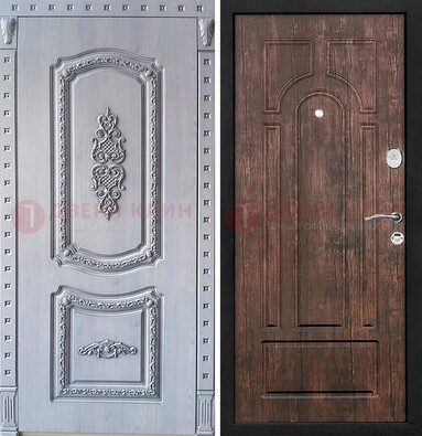 Железная дверь с узором и виноритом внутри Тисненый орех ДВТ-102 в Великом Новгороде