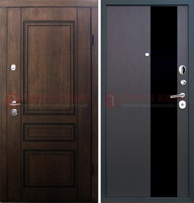Входная дверь Итальянский орех с МДФ с черным стеклом ДМ-1199 в Голицино