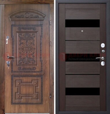 Стальная коричневая филенчатая дверь с виноритом и темной МДФ ДВТ-122 в Голицино