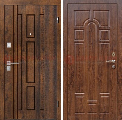 Стальная коричневая дверь с МДФ и коричневой МДФ внутри ДМ-1388 в Голицино