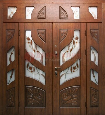 Элитная двухстворчатая дверь с витражным стеклом ДВТ-173 в Голицино