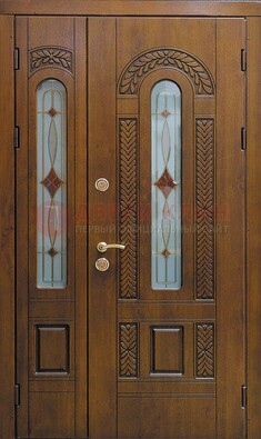 Темная стальная дверь с виноритом и стеклом ДВТ-179 в Голицино
