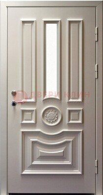 Белая уличная дверь с виноритом и стеклом ДВТ-201 в Голицино