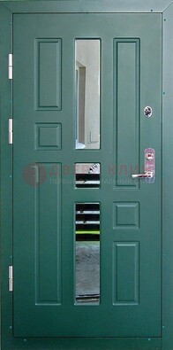 Зеленая железная  дверь с виноритом и зеркалом ДВТ-205 в Голицино