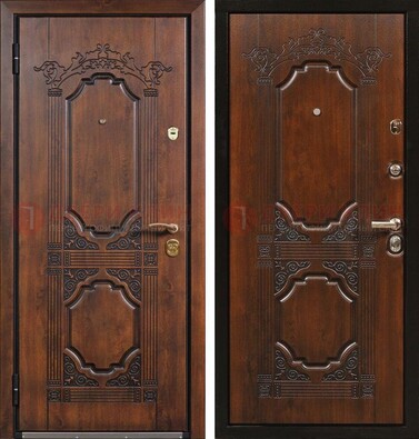 Коричневая железная дверь с виноритом и узором ДВТ-211 в Голицино