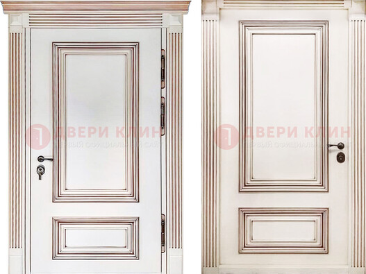 Белая металическая дверь с виноритом для дома ДВТ-239 в Голицино