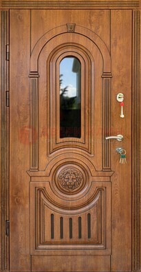 Классическая стальная дверь Винорит со стеклом и узором ДВТ-261 в Голицино