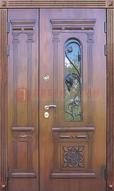 Железная коричневая филенчатая дверь с виноритом и МДФ ДВТ-85 в Голицино