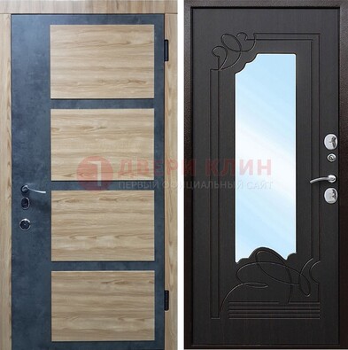 Светлая металлическая дверь c фрезерованной МДФ с зеркалом ДЗ-103 в Твери