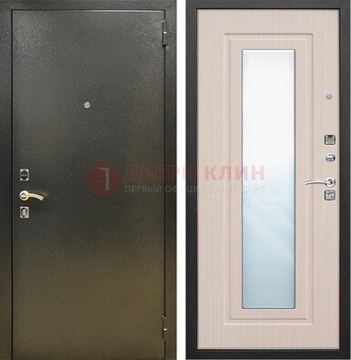 Входная темная дверь c порошковым покрытием и МДФ Белый дуб и зеркалом ДЗ-112 в Голицино