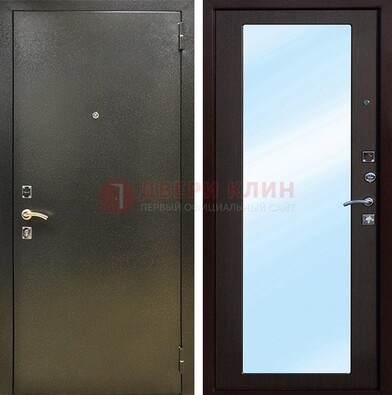 Входная темно-серая дверь c порошковым покрытием и МДФ с зеркалом ДЗ-114 в Голицино