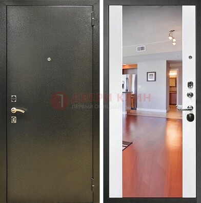 Входная темно-серая дверь c порошковым покрытием и Белой МДФ с зеркалом ДЗ-115 в Голицино