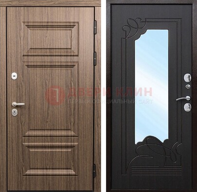 Входная коричневая дверь с зеркалом МДФ Венге ДЗ-127 в Голицино