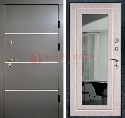 Черная металлическая дверь с зеркалом ДЗ-12 в Голицино