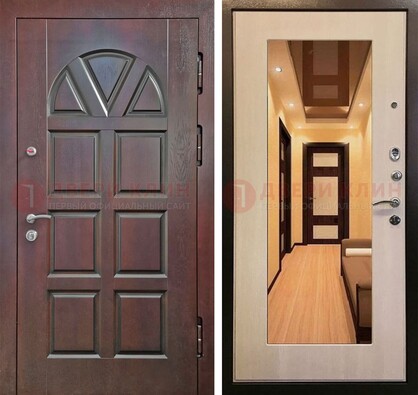 Темная железная дверь с МДФ и зеркалом в квартиру ДЗ-135 в Голицино