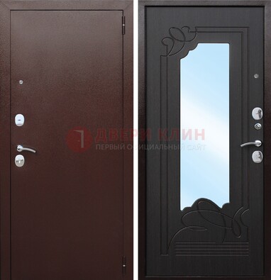 Коричневая стальная дверь с зеркалом ДЗ-18 в Голицино