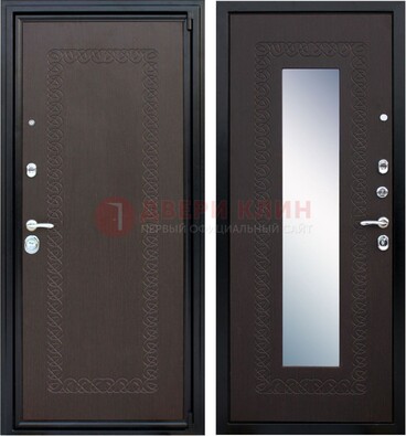 Темная стальная дверь с зеркалом ДЗ-20 в Голицино