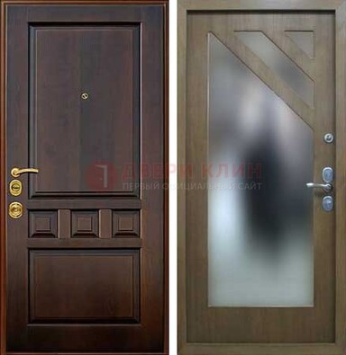Темная входная дверь с зеркалом МДФ внутри ДЗ-25 в Голицино