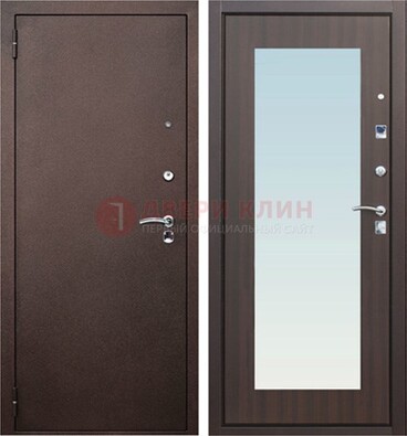 Коричневая входная дверь с зеркалом МДФ внутри ДЗ-40 в Голицино