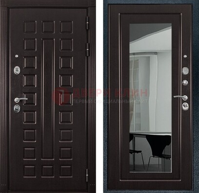 Темная металлическая дверь с зеркалом МДФ внутри ДЗ-4 в Голицино
