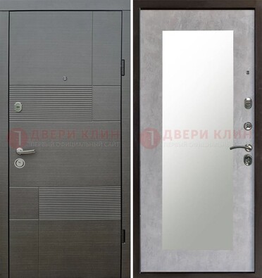 Серая входная дверь с МДФ панелью и зеркалом внутри ДЗ-51 в Голицино
