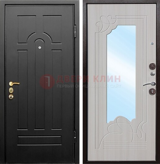 Темная входная дверь с МДФ Беленый дуб и зеркалом ДЗ-58