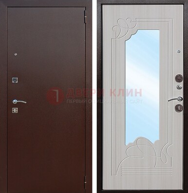 Стальная дверь с порошковым покрытием с резной МДФ и зеркалом ДЗ-66 в Голицино