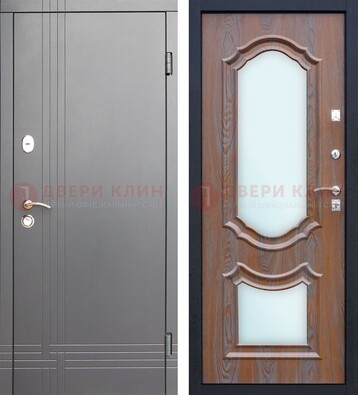 Серая входная дверь со светлой МДФ и зеркалами внутри ДЗ-77 в Голицино