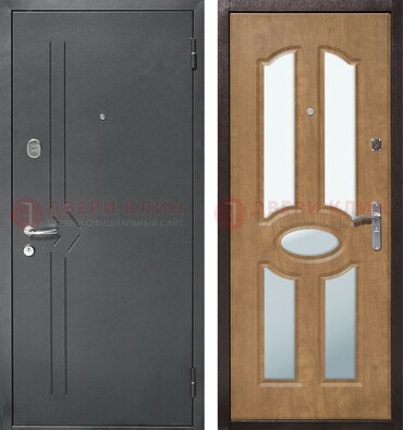 Железная серая дверь с порошковым напылением и МДФ с зеркалом ДЗ-90 в Голицино